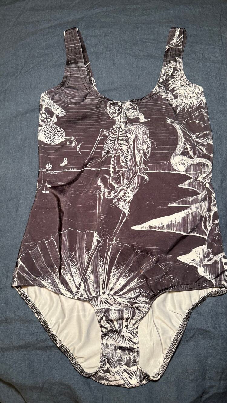 Skeleton Venus Graphic Bodysuit Fits Size Small